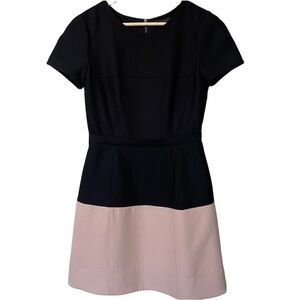 BCBGMaxazria Black and Tan Short Sleeve Fitted Dress. Hannah Modest Size 8
